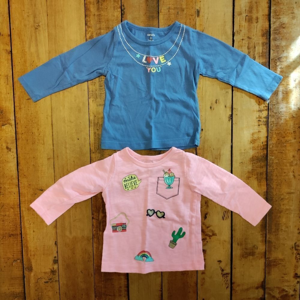 Carters long sleeve shirt bundle 9 months pink blue Love spring cotton